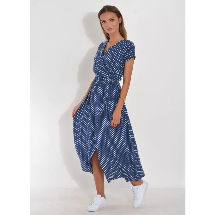Surplice Short Sleeve Midi Dress Apparel and Accessories