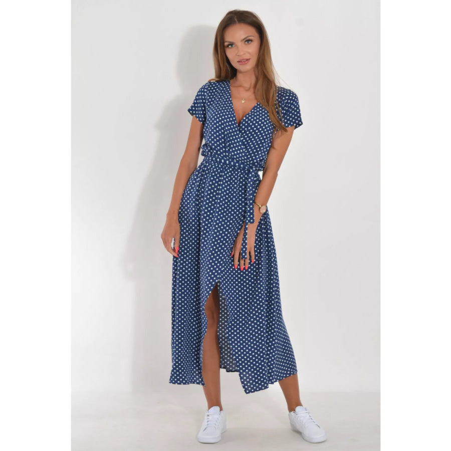 Surplice Short Sleeve Midi Dress Apparel and Accessories