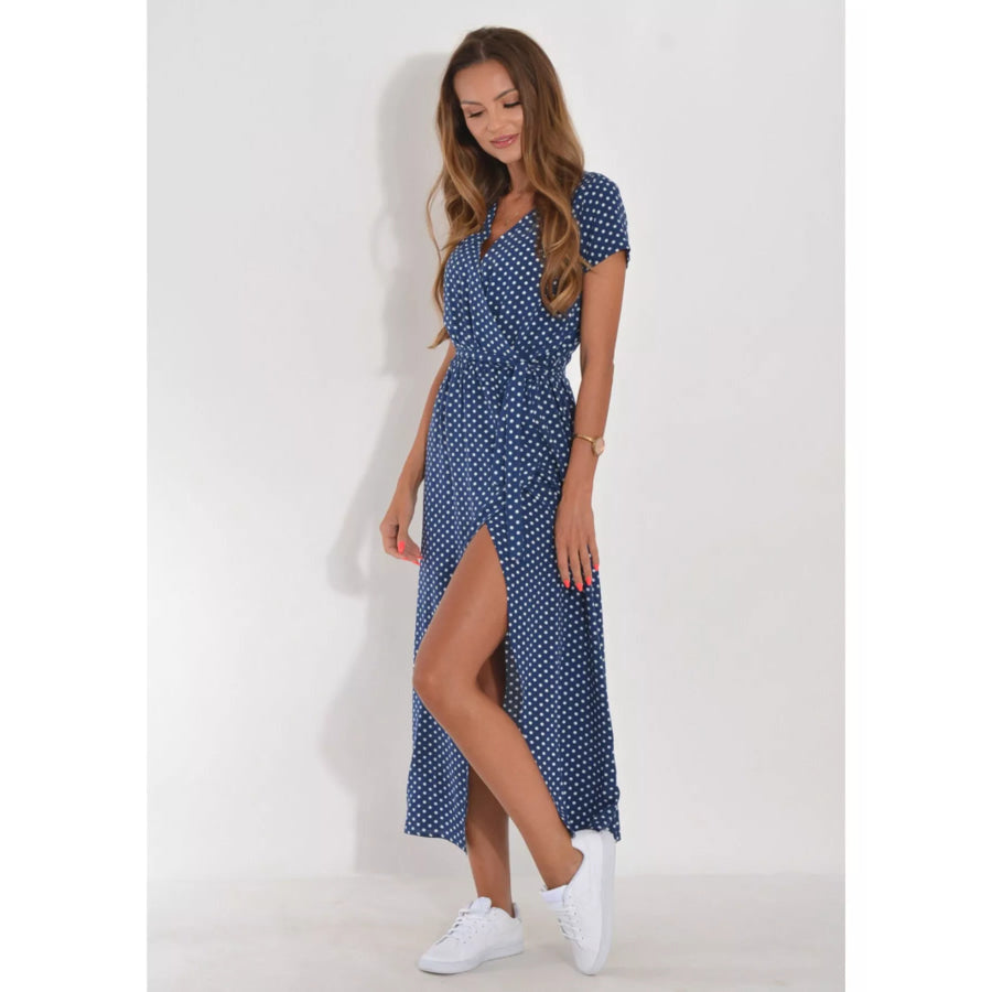 Surplice Short Sleeve Midi Dress Apparel and Accessories