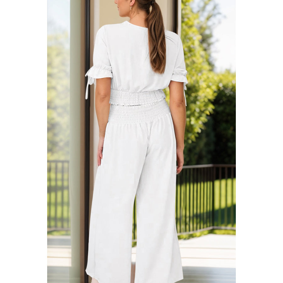 Surplice Short Sleeve Top and Pants Set Apparel and Accessories