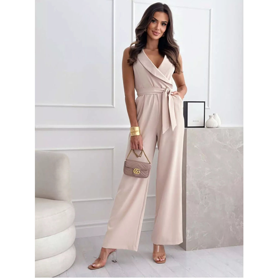 Surplice Sleeveless Wide-Leg Jumpsuit Apparel and Accessories