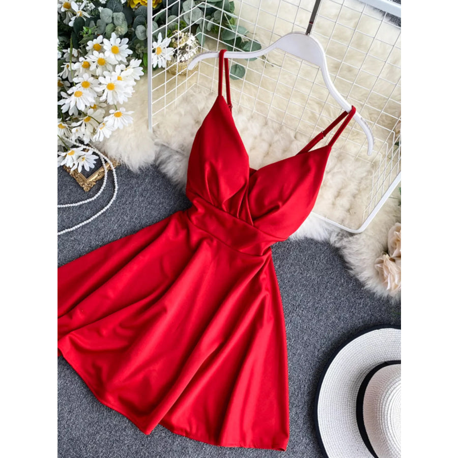 Surplice Spaghetti Strap Mini Dress Red / One Size Apparel and Accessories