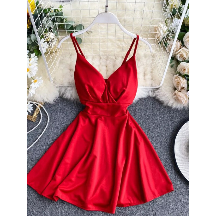 Surplice Spaghetti Strap Mini Dress Red / One Size Apparel and Accessories
