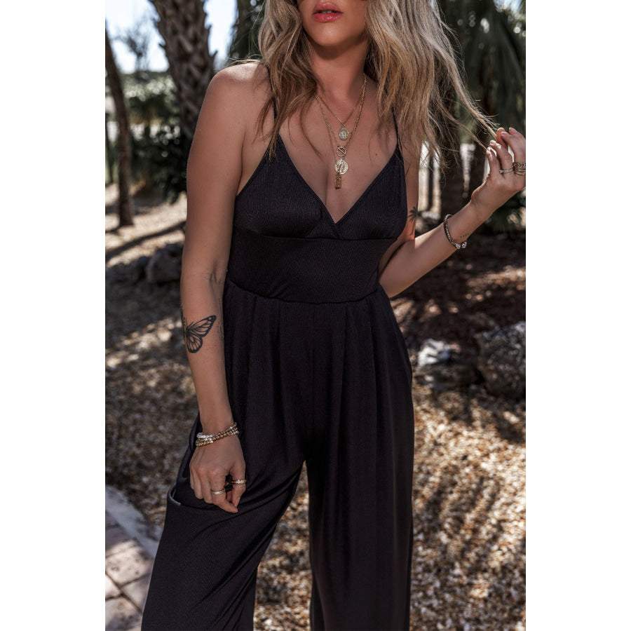 Surplice Spaghetti Strap Wide Leg Jumpsuit Apparel and Accessories