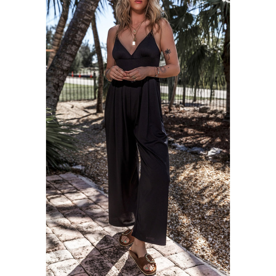 Surplice Spaghetti Strap Wide Leg Jumpsuit Apparel and Accessories