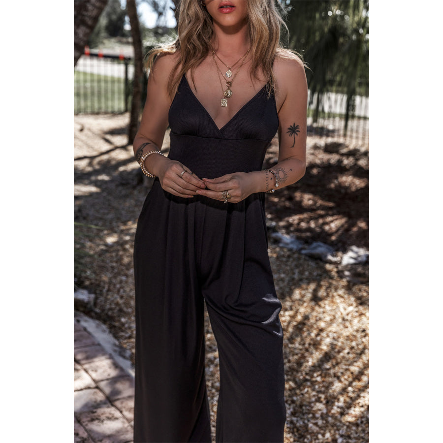 Surplice Spaghetti Strap Wide Leg Jumpsuit Apparel and Accessories