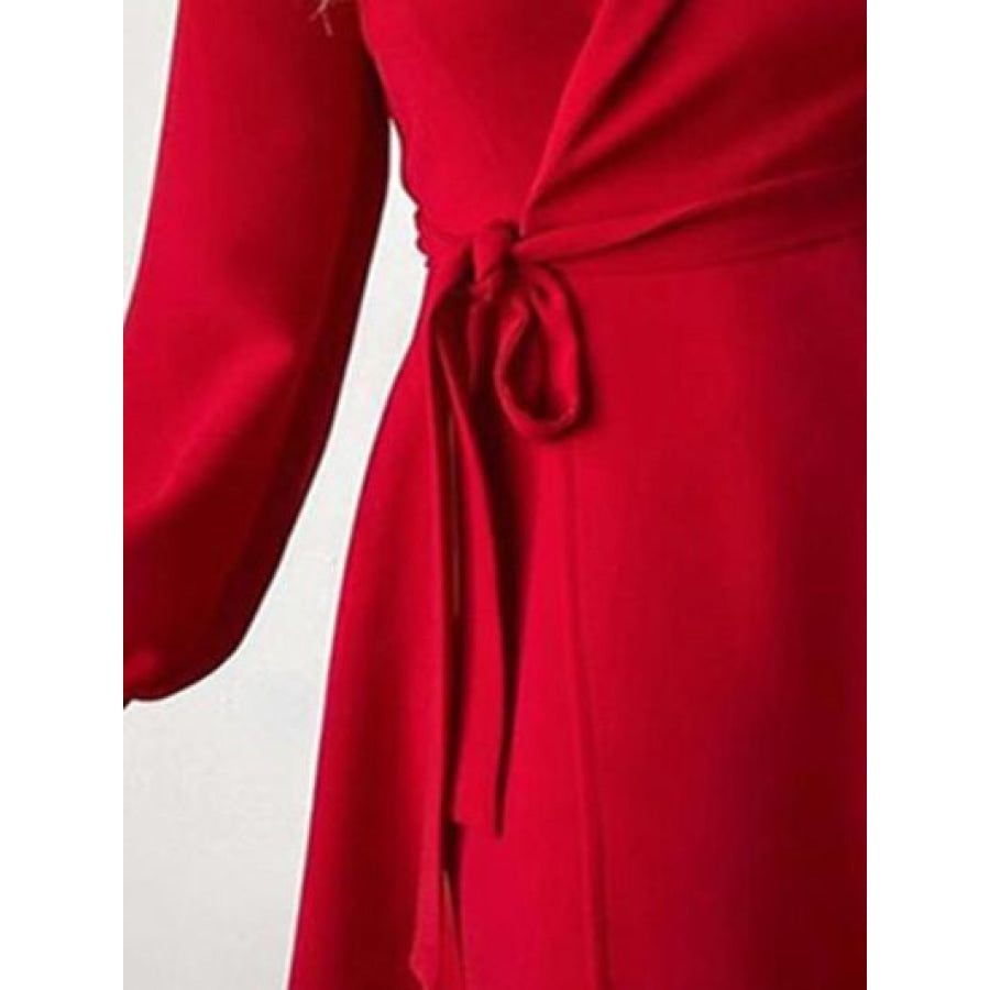 Surplice Tie-Waist Balloon Sleeve Dress Clothing