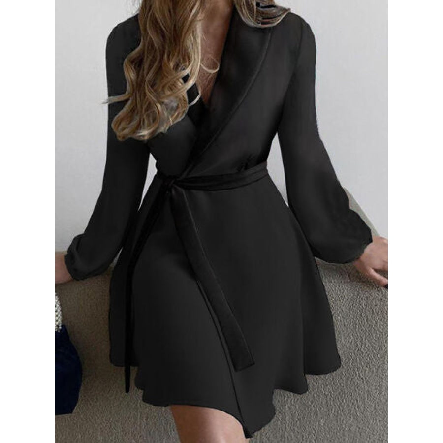 Surplice Tie-Waist Balloon Sleeve Dress Clothing