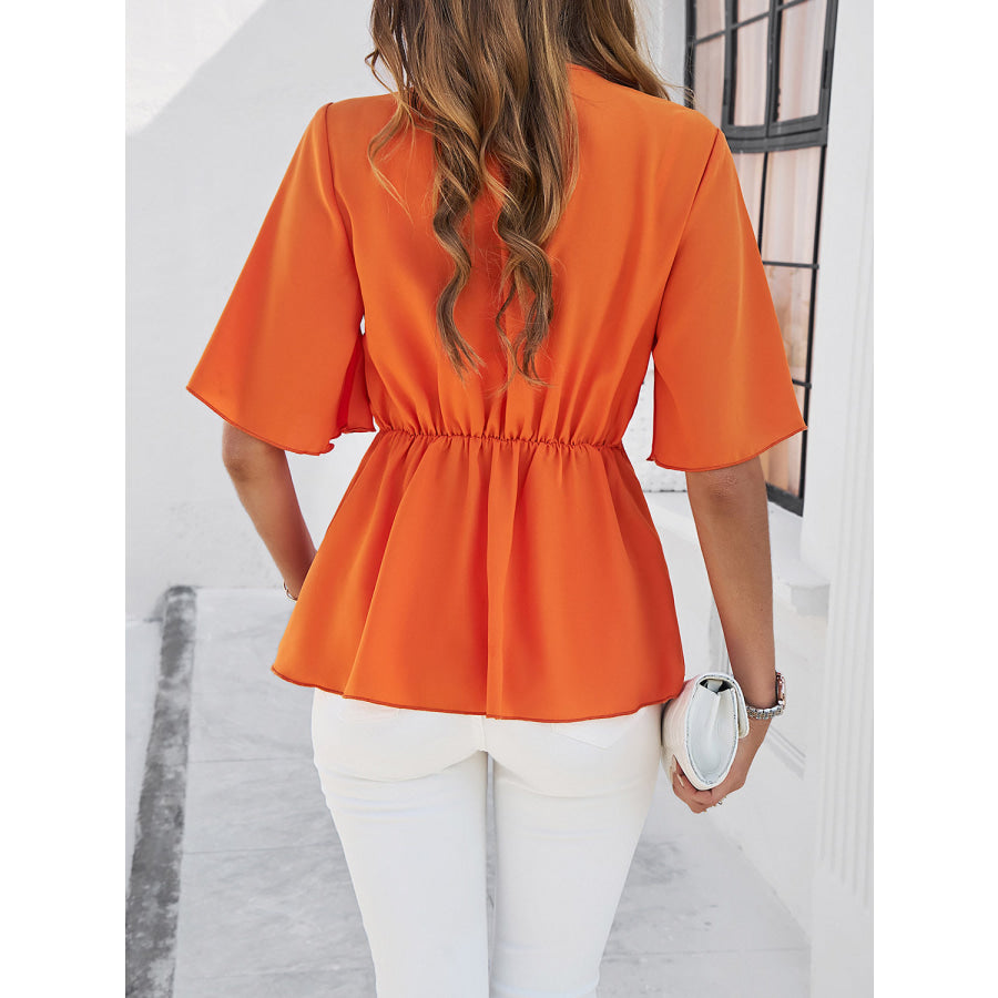 Surplice Tie Waist Half Sleeve Blouse Apparel and Accessories