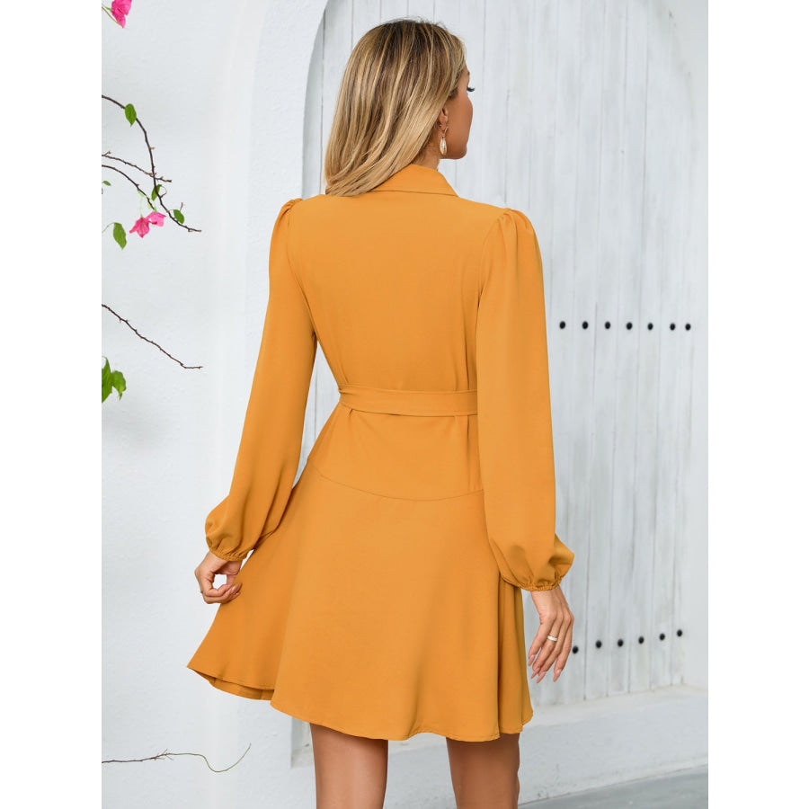 Surplice Tie Waist Long Sleeve Mini Dress Apparel and Accessories