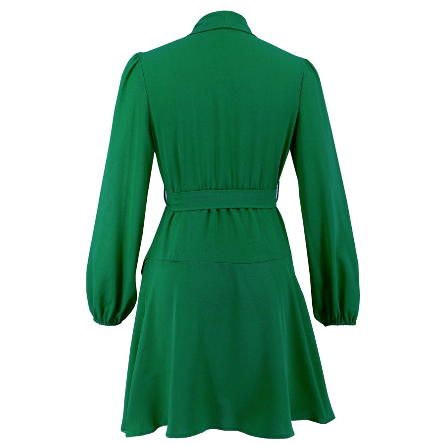 Surplice Tie Waist Long Sleeve Mini Dress Apparel and Accessories