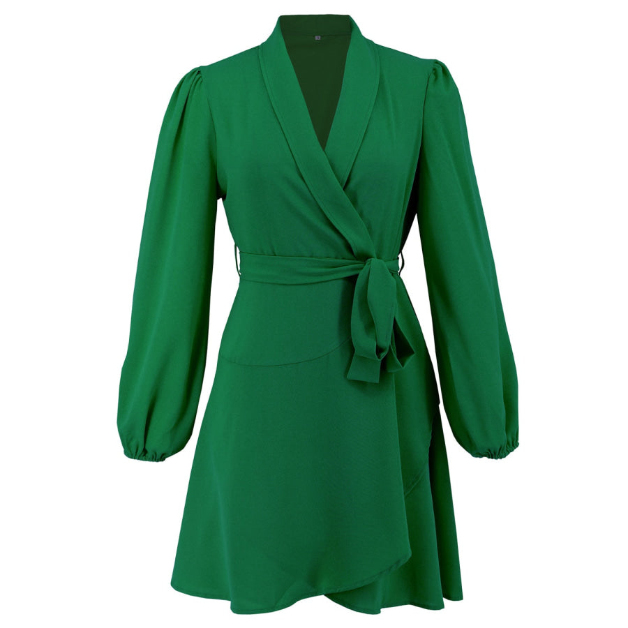 Surplice Tie Waist Long Sleeve Mini Dress Apparel and Accessories