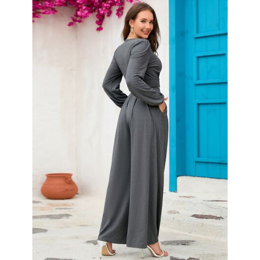 Surplice Top and Wide Leg Pants Set Apparel Accessories