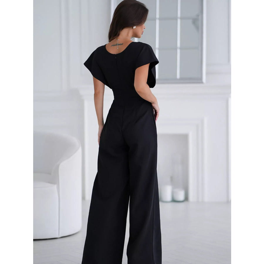 Surplice Wide Leg Jumpsuit Apparel and Accessories