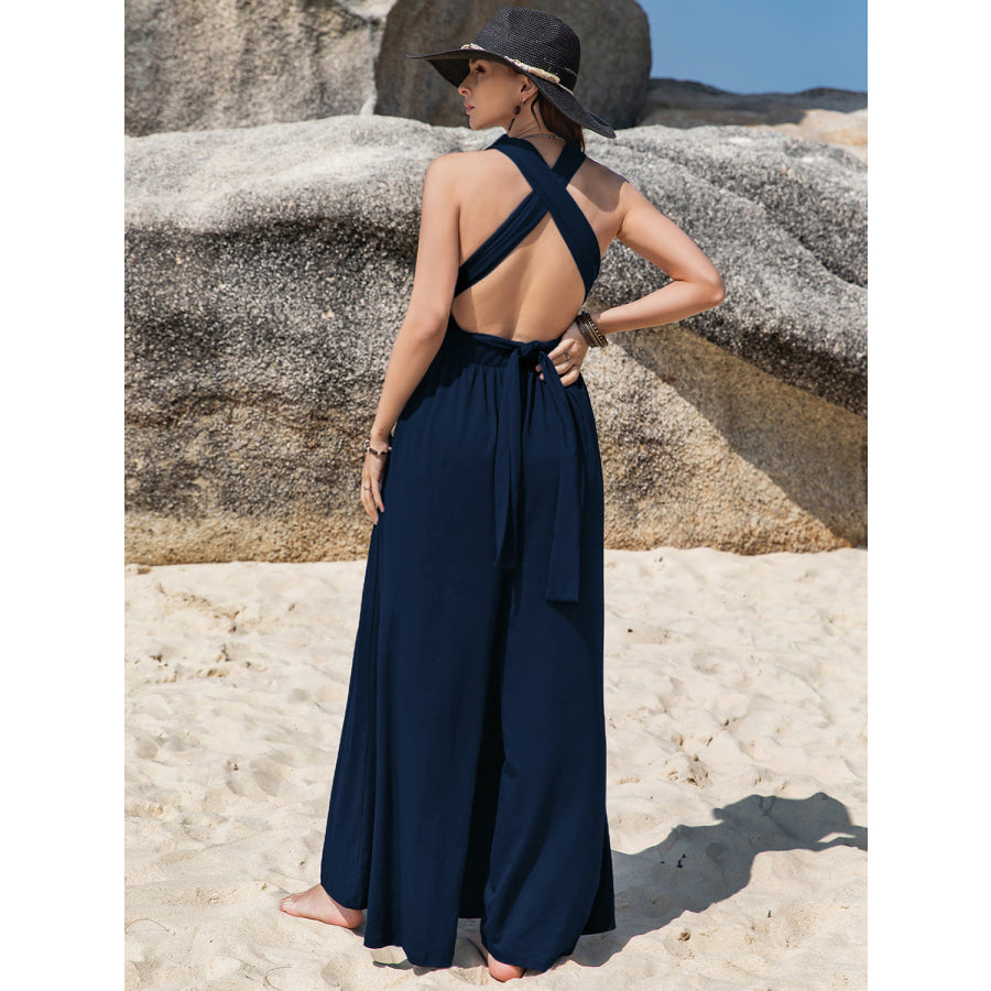 Surplice Wide Leg Jumpsuit with Free Tie Apparel and Accessories