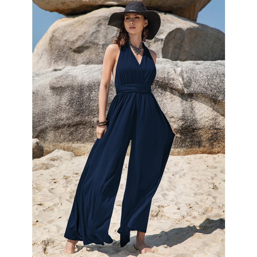 Surplice Wide Leg Jumpsuit with Free Tie Apparel and Accessories