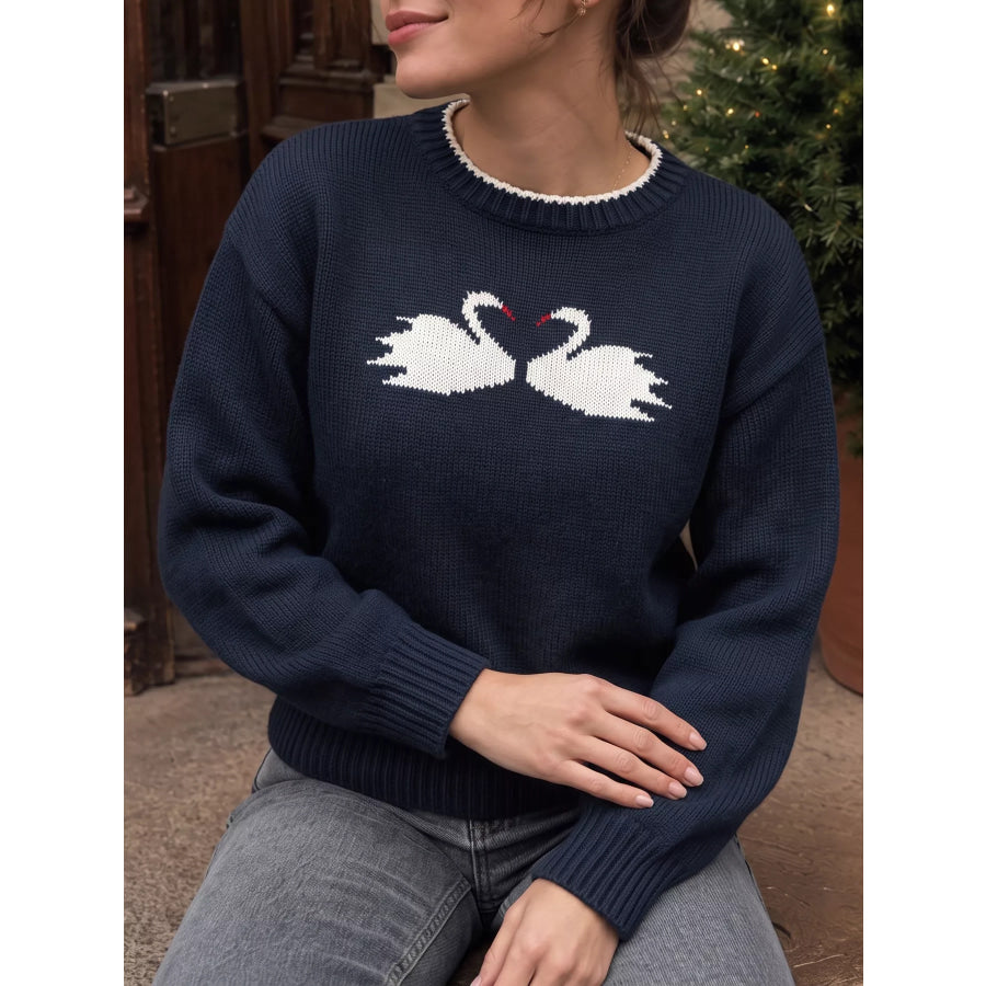 Swan Dropped Shoulder Sweater Apparel and Accessories