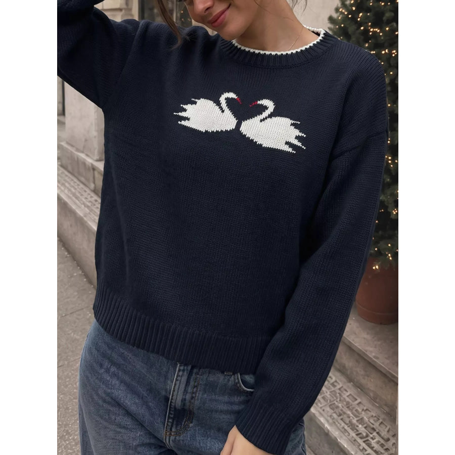 Swan Dropped Shoulder Sweater Apparel and Accessories
