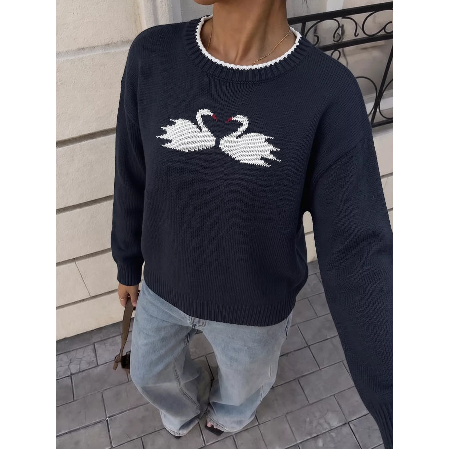 Swan Dropped Shoulder Sweater Apparel and Accessories
