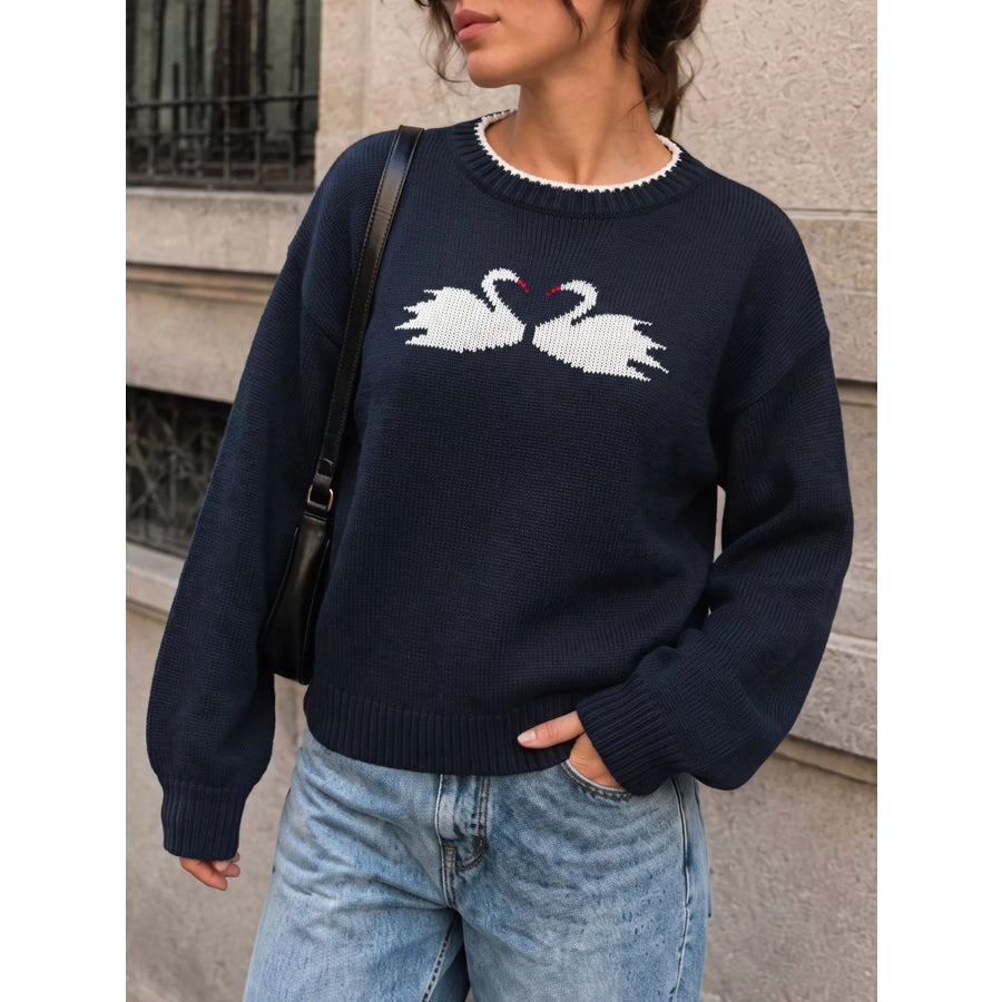 Swan Dropped Shoulder Sweater Navy / S Apparel and Accessories