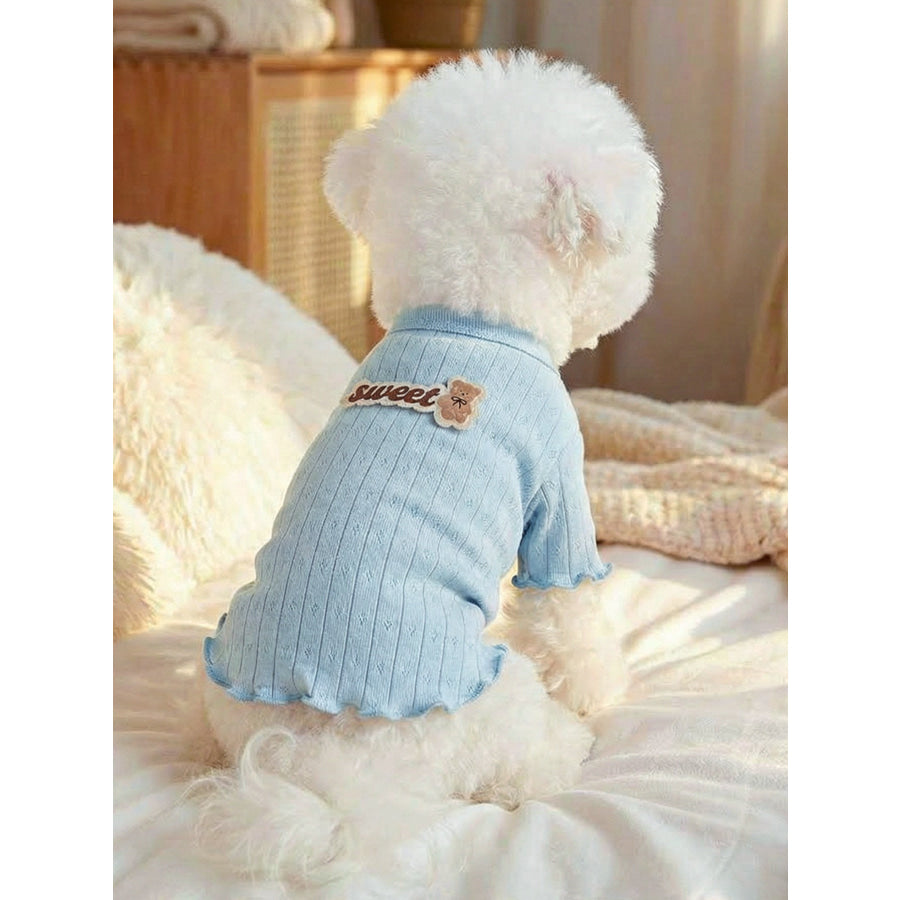 Sweet Bear Patch Ribbed Pet Top Blue / XS Apparel and Accessories