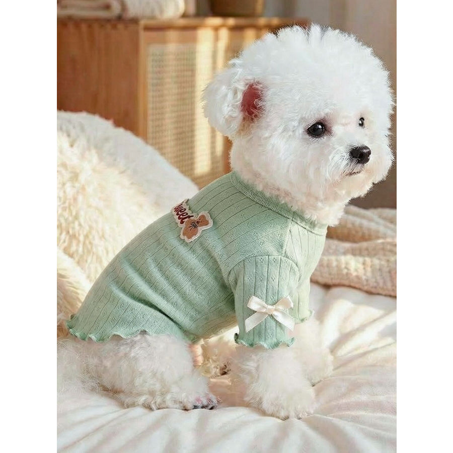 Sweet Bear Patch Ribbed Pet Top Green / XS Apparel and Accessories