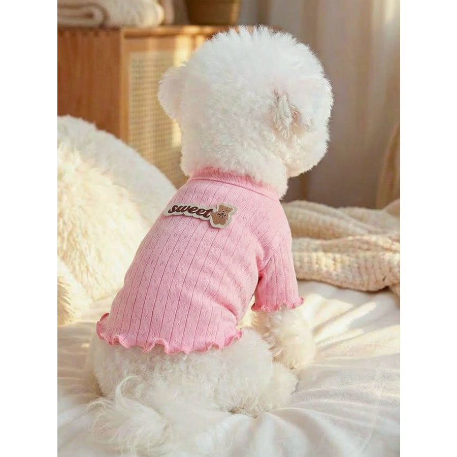 Sweet Bear Patch Ribbed Pet Top Pink / XS Apparel and Accessories