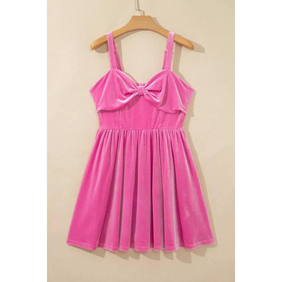 Sweet Bow Neck Adjustable Strap Velvet Short Dress Apparel and Accessories