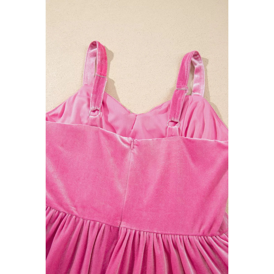 Sweet Bow Neck Adjustable Strap Velvet Short Dress Apparel and Accessories