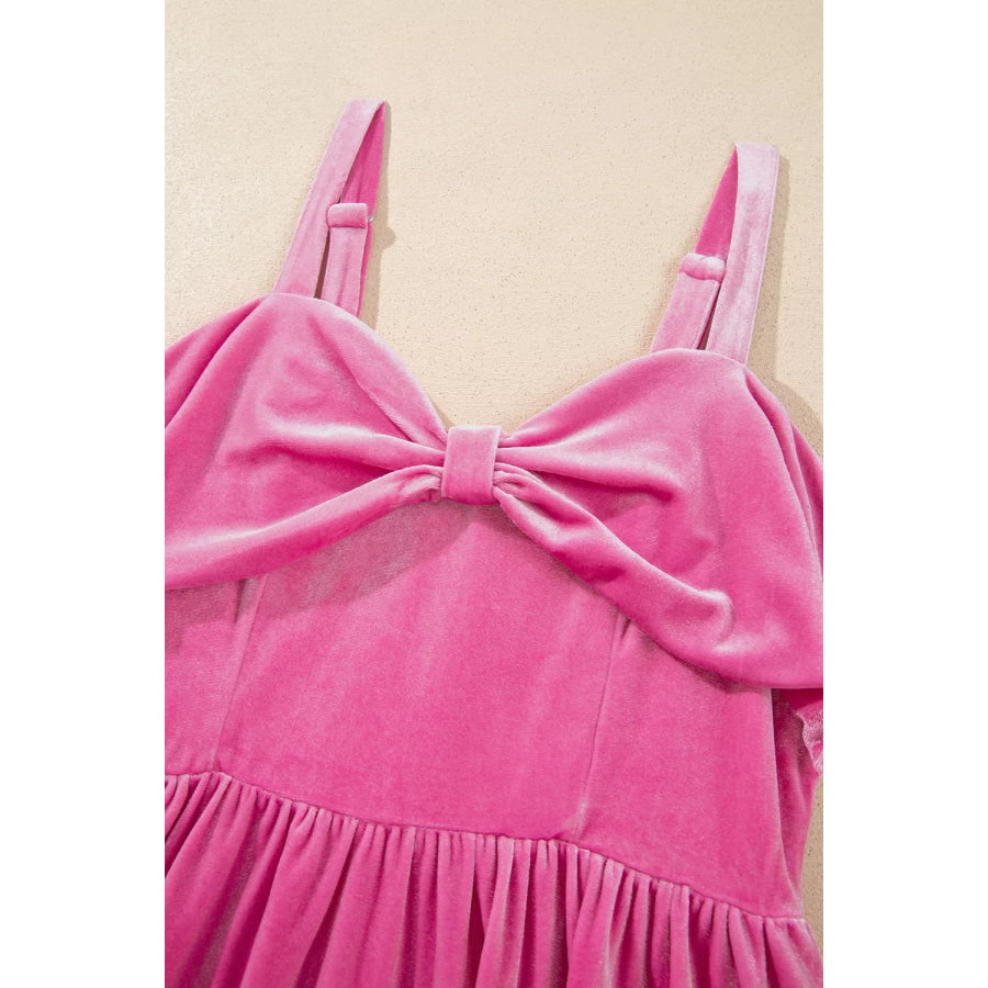 Sweet Bow Neck Adjustable Strap Velvet Short Dress Apparel and Accessories