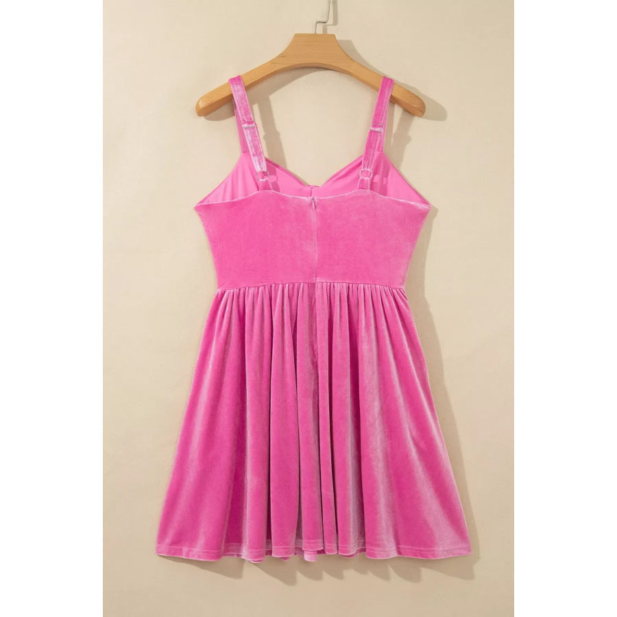 Sweet Bow Neck Adjustable Strap Velvet Short Dress Apparel and Accessories