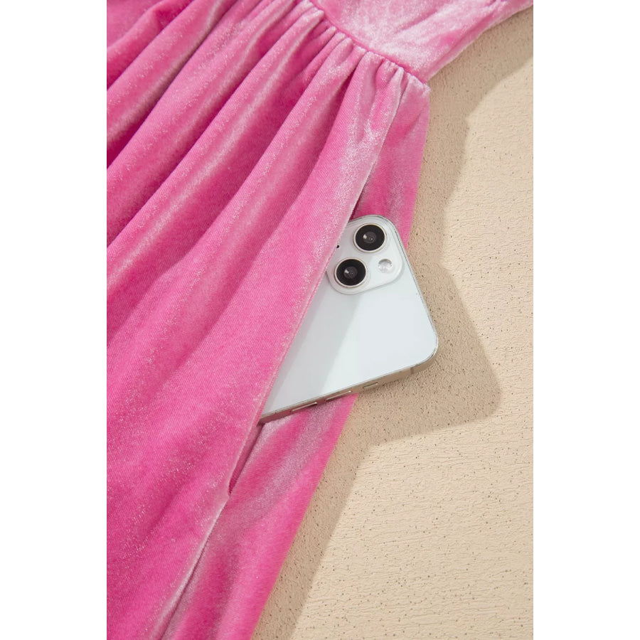 Sweet Bow Neck Adjustable Strap Velvet Short Dress Apparel and Accessories