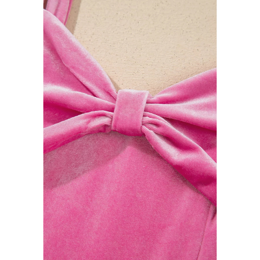 Sweet Bow Neck Adjustable Strap Velvet Short Dress Apparel and Accessories