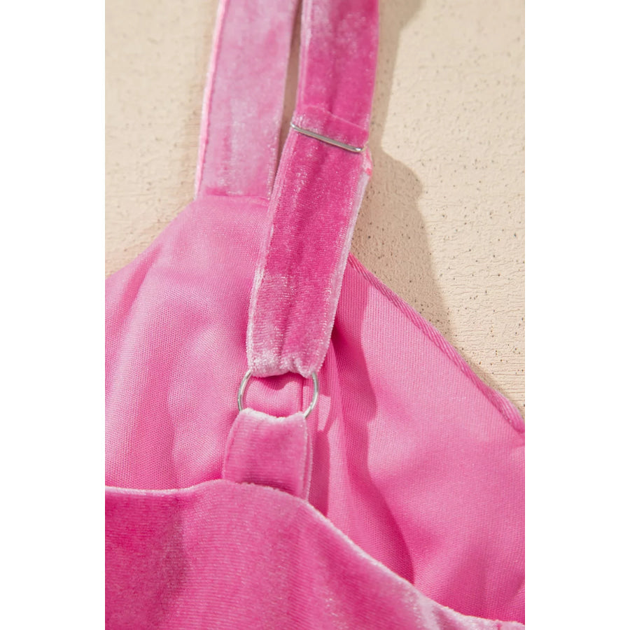 Sweet Bow Neck Adjustable Strap Velvet Short Dress Apparel and Accessories