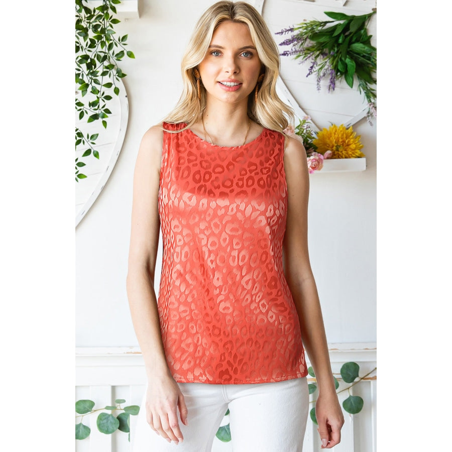 Sweet Days Leopard Round Neck Tank Coral / S