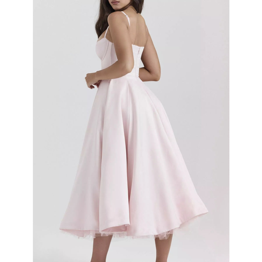 Sweetheart Neck A-Line Midi Dress Apparel and Accessories