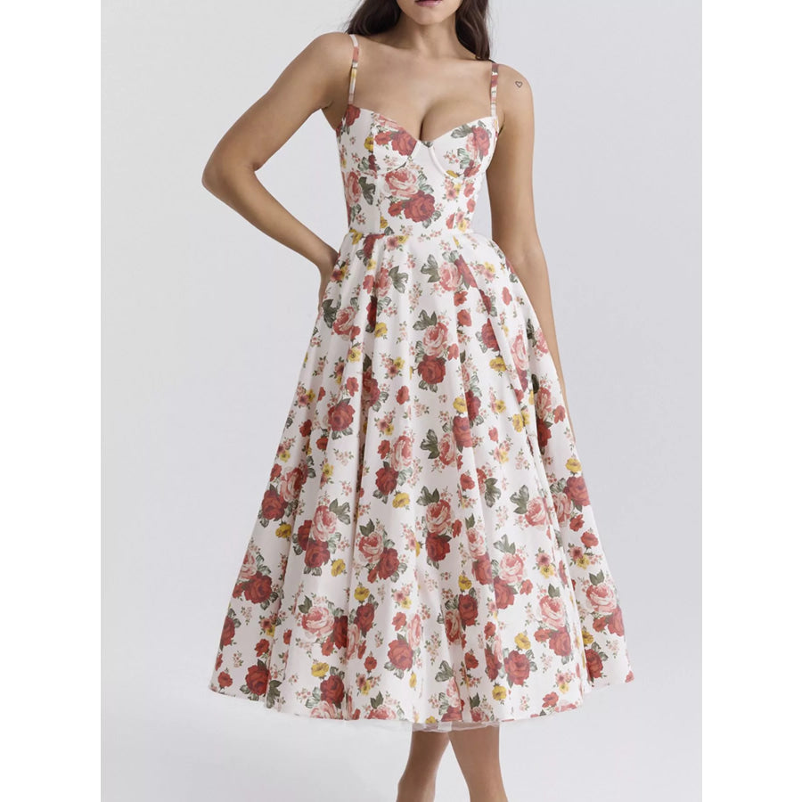 Sweetheart Neck A-Line Midi Dress Apparel and Accessories