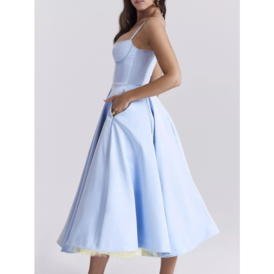 Sweetheart Neck A-Line Midi Dress Apparel and Accessories