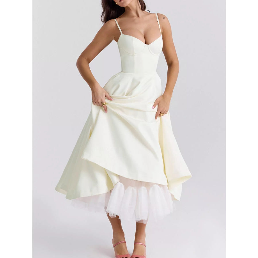 Sweetheart Neck A-Line Midi Dress Apparel and Accessories