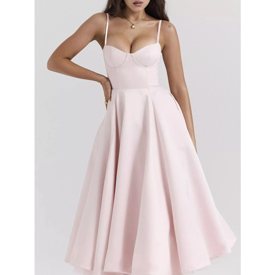 Sweetheart Neck A-Line Midi Dress Apparel and Accessories
