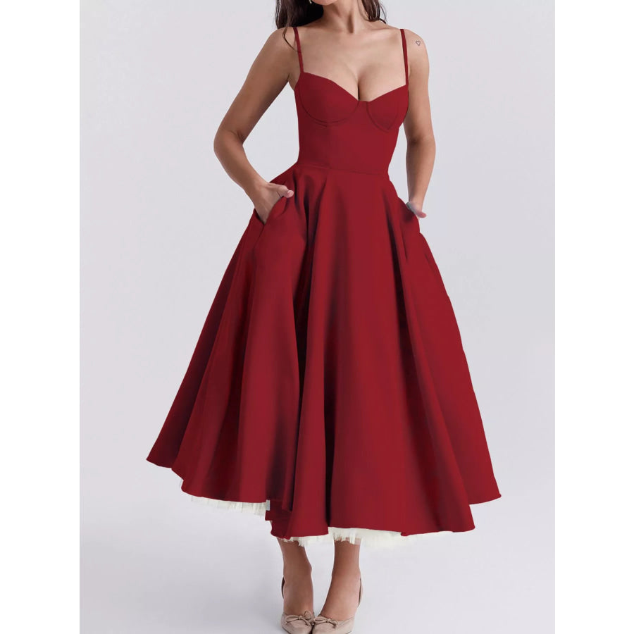 Sweetheart Neck A-Line Midi Dress Apparel and Accessories