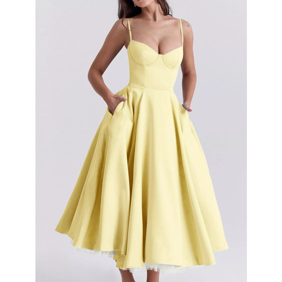Sweetheart Neck A-Line Midi Dress Apparel and Accessories