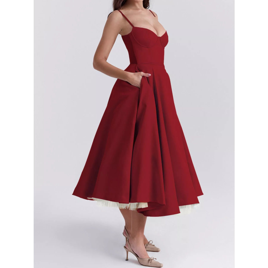 Sweetheart Neck A-Line Midi Dress Apparel and Accessories