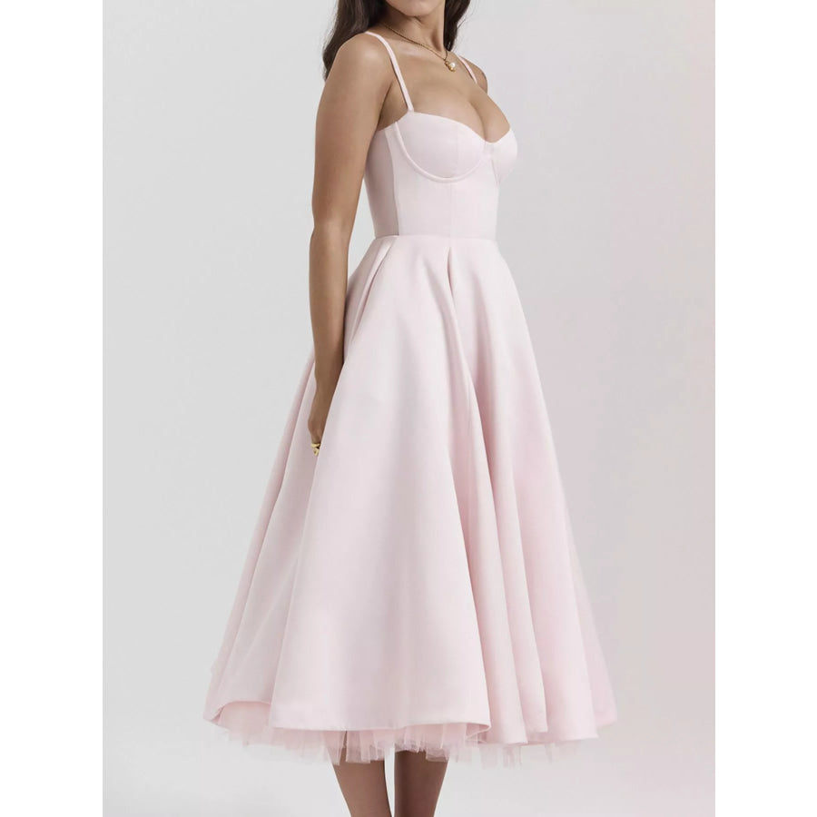 Sweetheart Neck A-Line Midi Dress Apparel and Accessories