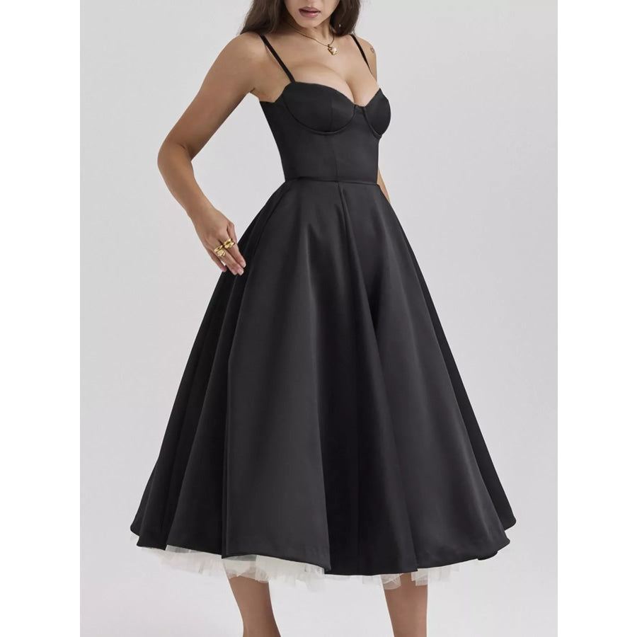 Sweetheart Neck A-Line Midi Dress Apparel and Accessories
