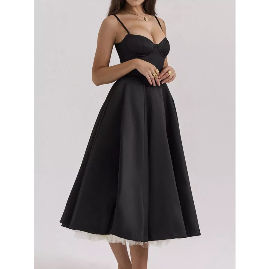 Sweetheart Neck A-Line Midi Dress Apparel and Accessories