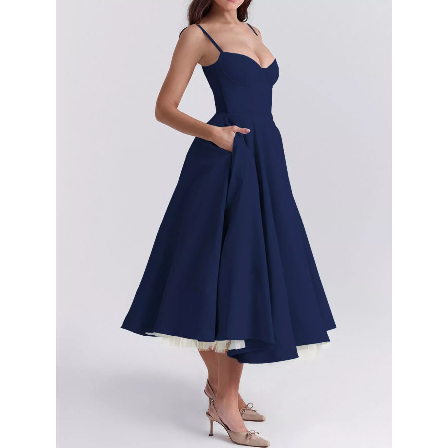 Sweetheart Neck A-Line Midi Dress Apparel and Accessories
