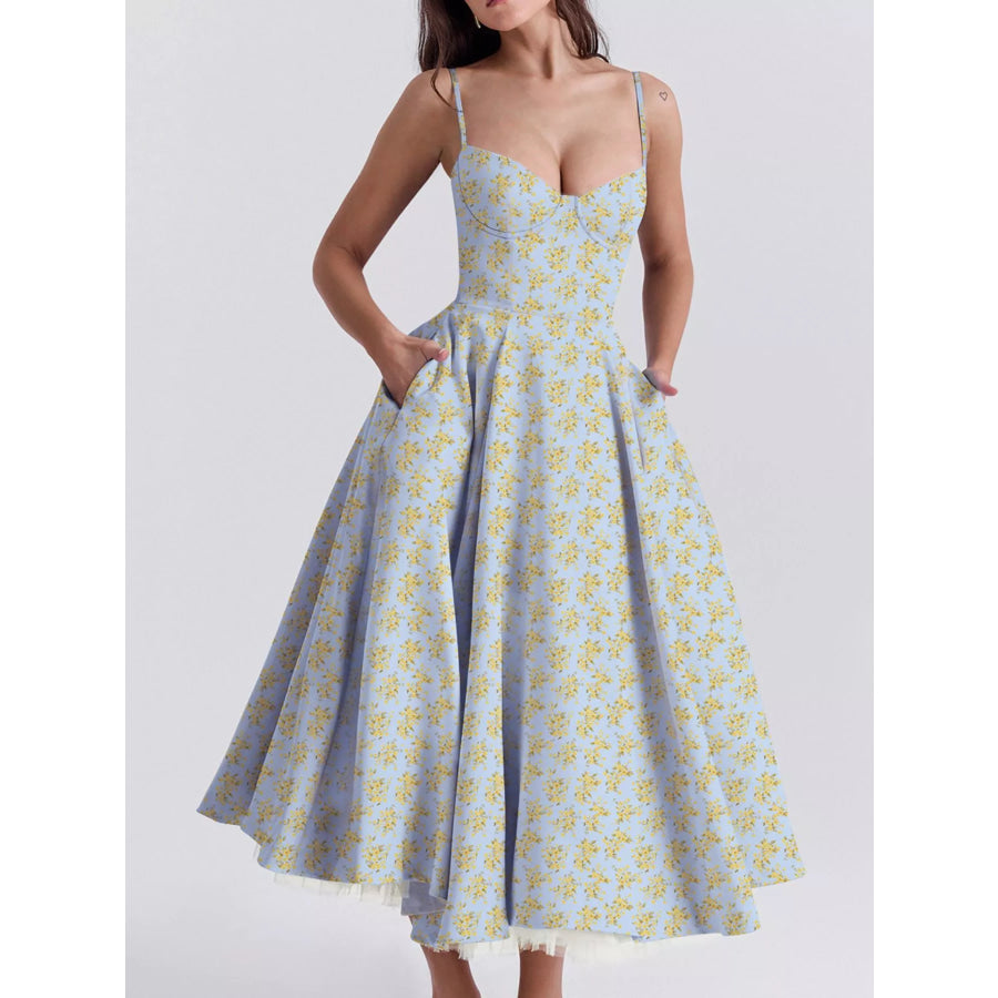 Sweetheart Neck A-Line Midi Dress Apparel and Accessories