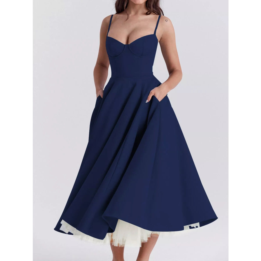 Sweetheart Neck A-Line Midi Dress Apparel and Accessories