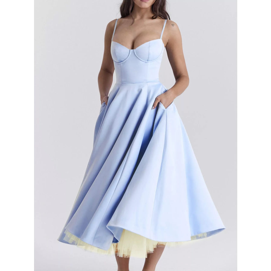Sweetheart Neck A-Line Midi Dress Apparel and Accessories